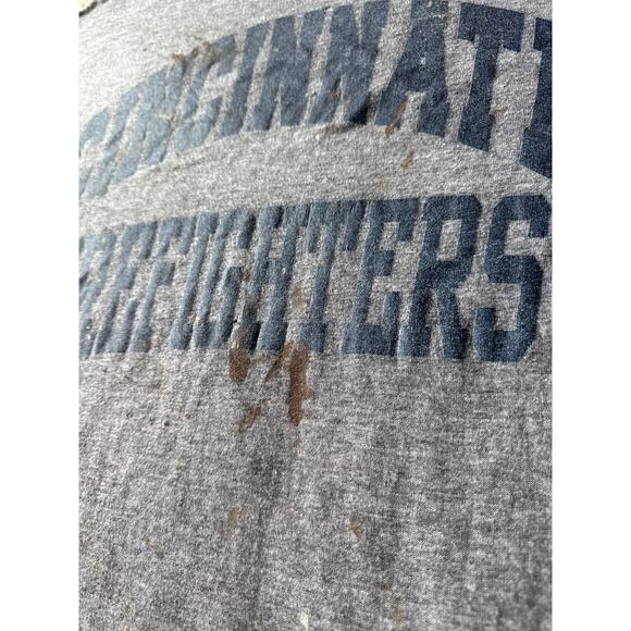 VTG Cincinnati Firefighters Paper Thin USA Made L Gray Russell Single Stitch Tee - Picture 3 of 8